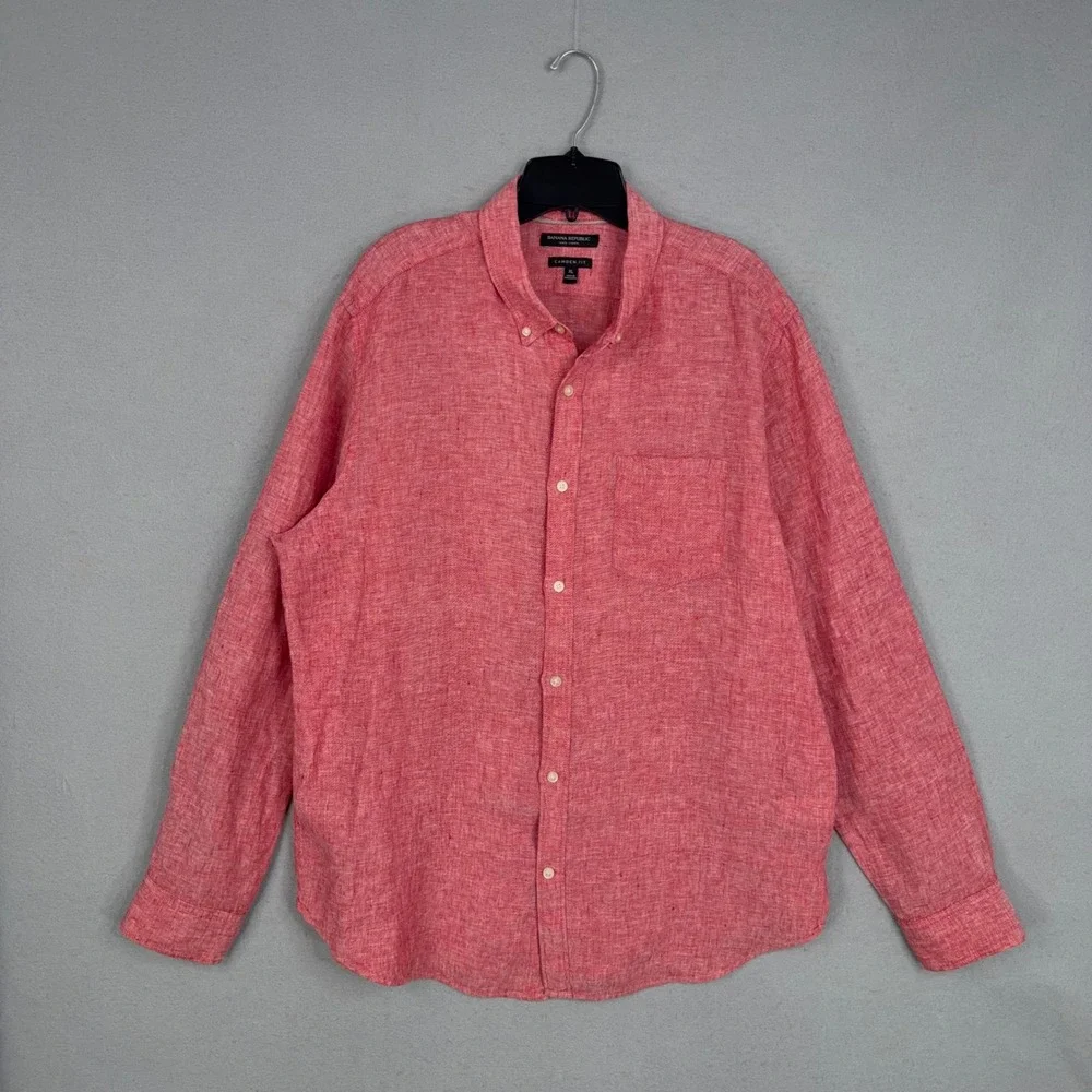 Banana Republic Button Up Shirt Mens XL Red Linen Camden Fit Casual Summer